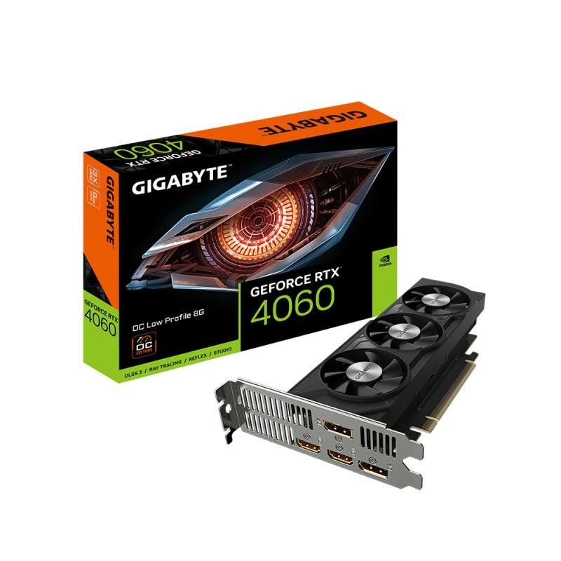 Gigabyte NVIDIA GeForce RTX 4060 OC Low Profile Carte graphique - 8GB GDDR6, 128-bit, PCI-E 4.0, 2475MHz Core Clock, 2x DP 1.4, 2x HDMI 2.1a, NVIDIA DLSS 3 - GV-N4060OC-8GL
