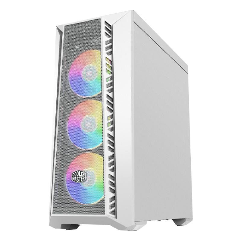 Cooler Master MasterBox 520 Mesh - Boîtier PC Moyen Tour Chassis ATX, 3 x Ventilateurs Préinstallés, Configuration du Flux d&#39;air, Panneau Avant Mesh &amp; Latéral Verre Trempé, Contrôleur ARGB - Blanc
