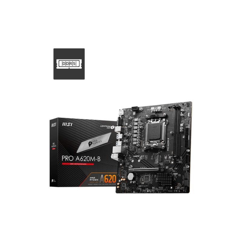 MSI Pro A620M-B Carte mère, Micro-ATX, pour processeurs AMD Ryzen 9000, 8000 &amp; 7000, AM5 – DDR5 Memory Boost (6800+MHz/OC), 1 x PCIe 4.0 x16, 1 x M.2 Gen4