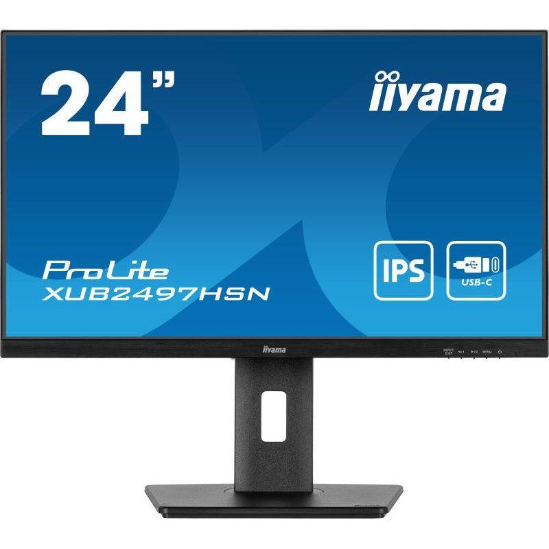 iiyama Ecran 24&#39;&#39; Ultra Mince Noir IPS 1920x1080 100Hz 1ms 300cd/m² HDMI DP USB-C Dock USB-C 3xUSB (3.2) Haut-parleurs 15cm Pied réglable + Pivot TCO