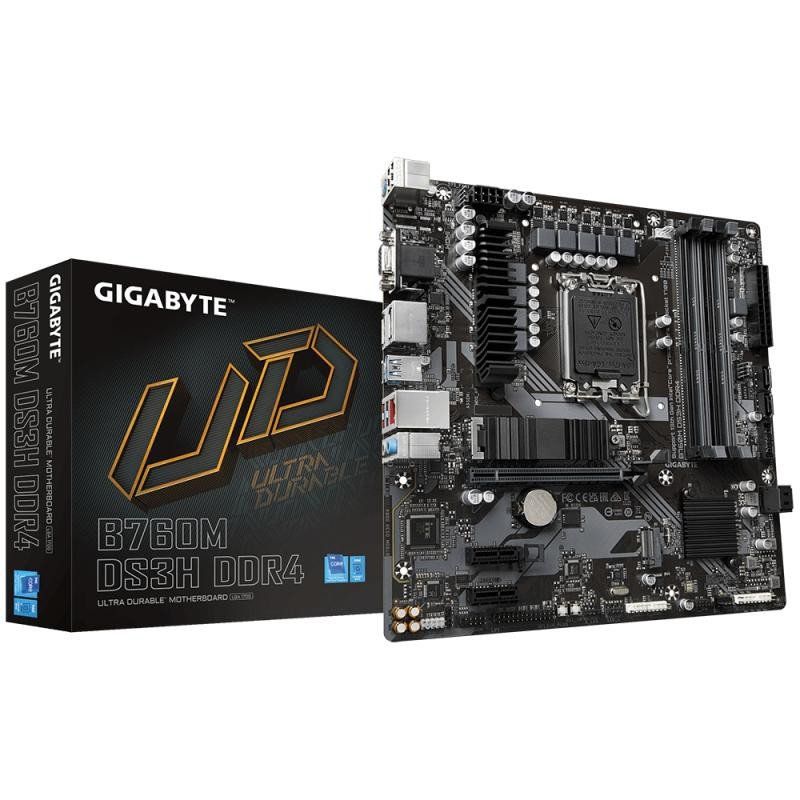 GIGABYTE B760M DS3H DDR4 Carte Mère - Prend en charge les processeurs Intel Core de 14e génération, VRM numérique 6+2+1 phases, jusqu&#39;à 5333MHz DDR4 (OC), 2xPCIe 4.0 M.2, LAN 2.5GbE, USB 3.2 Gen2