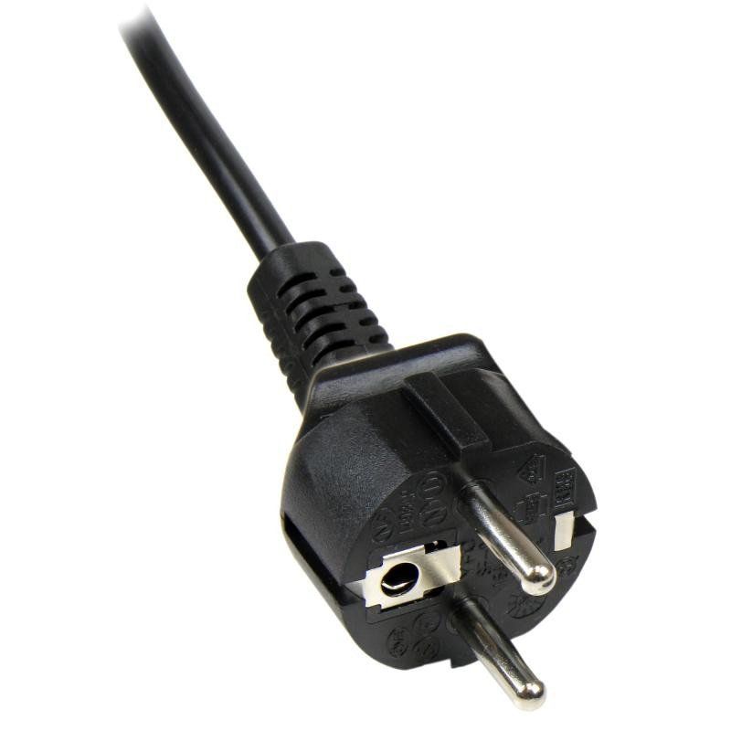 deleyCON 3,0m Câble Secteur Câble d&#39;alimentation Contact de Protection Fiche Type F (CEE 7/4) Coudé 90° à Prise IEC C5 2,5 Ampères Accouplement de Trèfle Bloc d&#39;alimentation Ordinateur Portable Noir