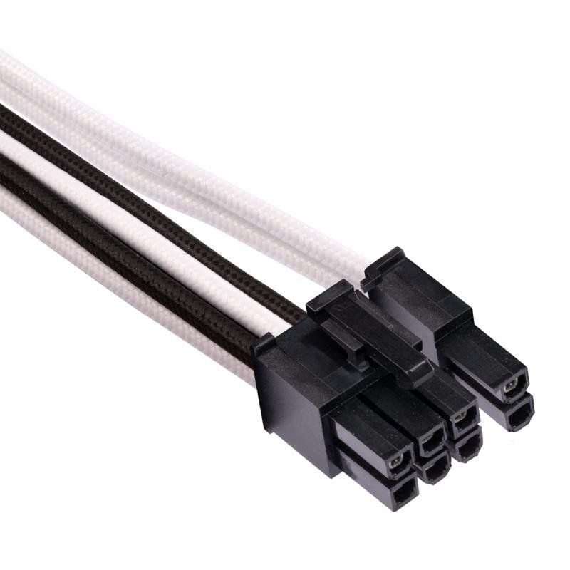 Câbles PCIe (connecteur double) type 4 Gen 4 à gainage individuel CORSAIR Premium – blancs/noirs