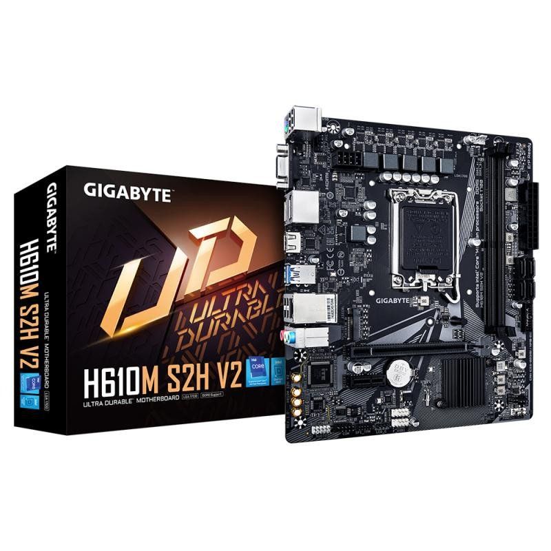 GIGABYTE H610M S2H V2 Carte mère - Prend en Charge Les processeurs Intel Core 14e génération, VRM numérique Hybride 4+1+1 Phases, jusqu&#39;à 5600MHz DDR5, 1xPCIe 3.0 M.2, LAN GbE, USB 3.2 Gen 1