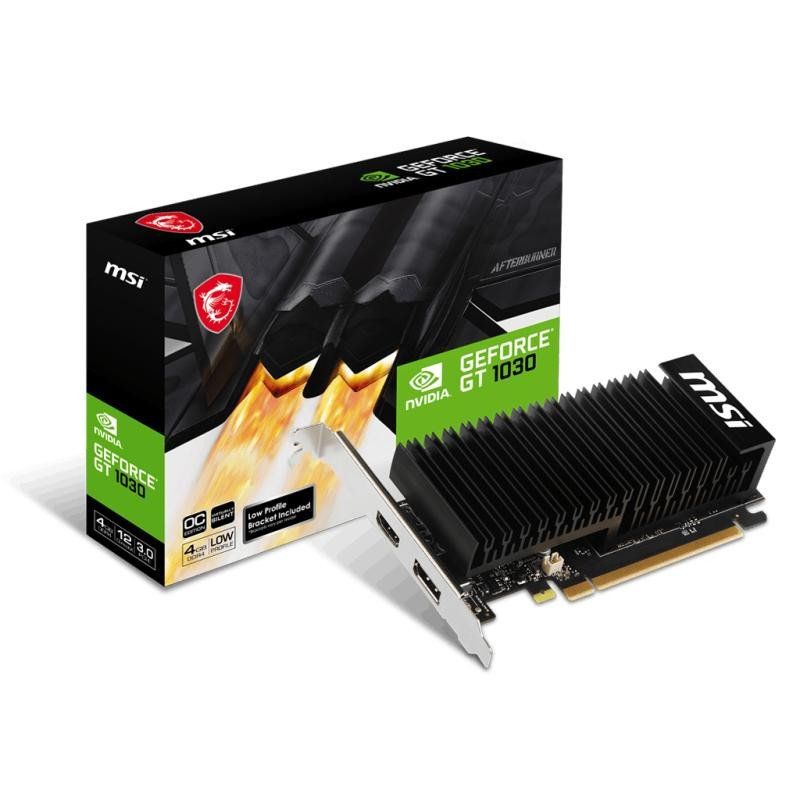 MSI GeForce GT 1030 4GHD4 LP OC Carte Graphique - 4 Go GDDR4, 1430 MHz, Conception Low Profile, DisplayPort, HDMI, système de Refroidissement Passif sans Ventilateur