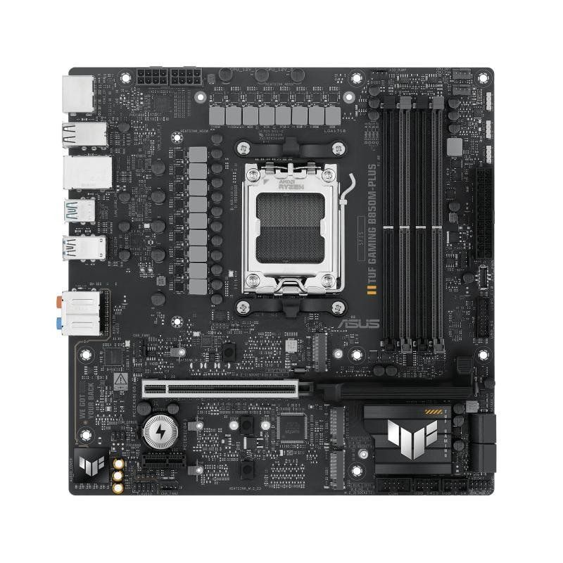 ASUS TUF Gaming B850M-PLUS AMD mATX Motherboard, 14+2+1 80A DrMOS Power Stages, DDR5, PCIe 5.0 Ready, 3xM.2 Slots, Realtek 2.5Gb Ethernet, DisplayPort, HDMI™, BIOS Flashback™, Aura Sync