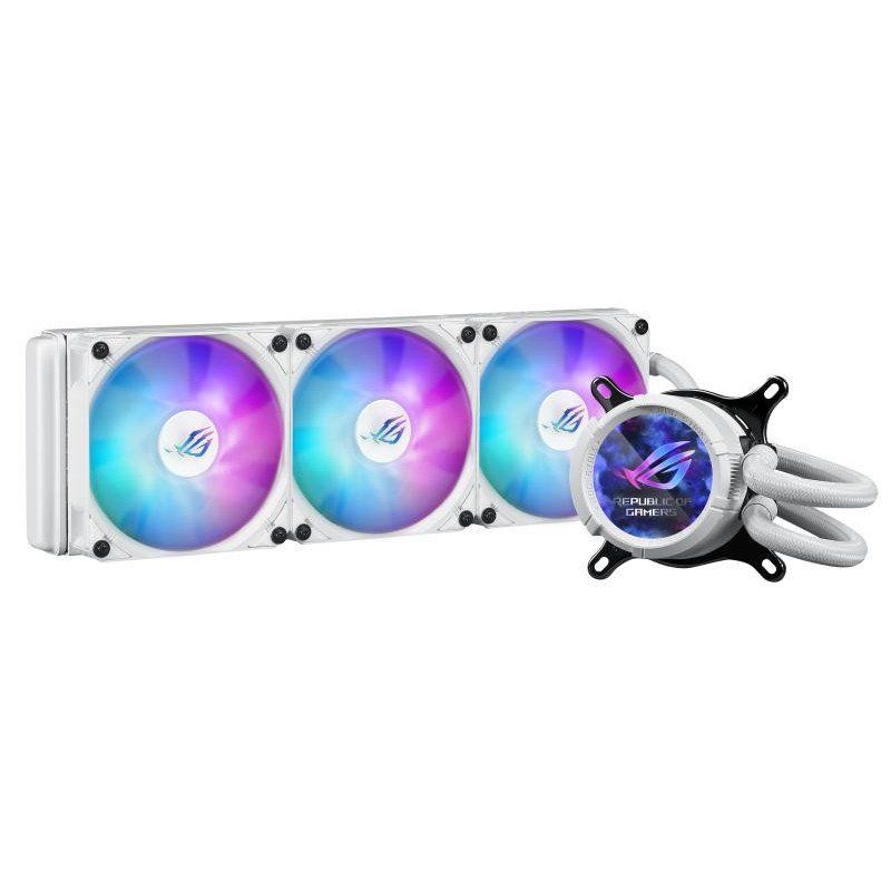 ASUS ROG Strix LC III 360 ARGB LCD WHT, Refroidisseur de Liquide CPU Tout-en-Un ROG Strix LC III ARGB LCD avec écran IPS de 2,1 Pouces, Nouvelle Pompe Gen7 v2 d&#39;Asetek et Ventilateurs ROG ARGB