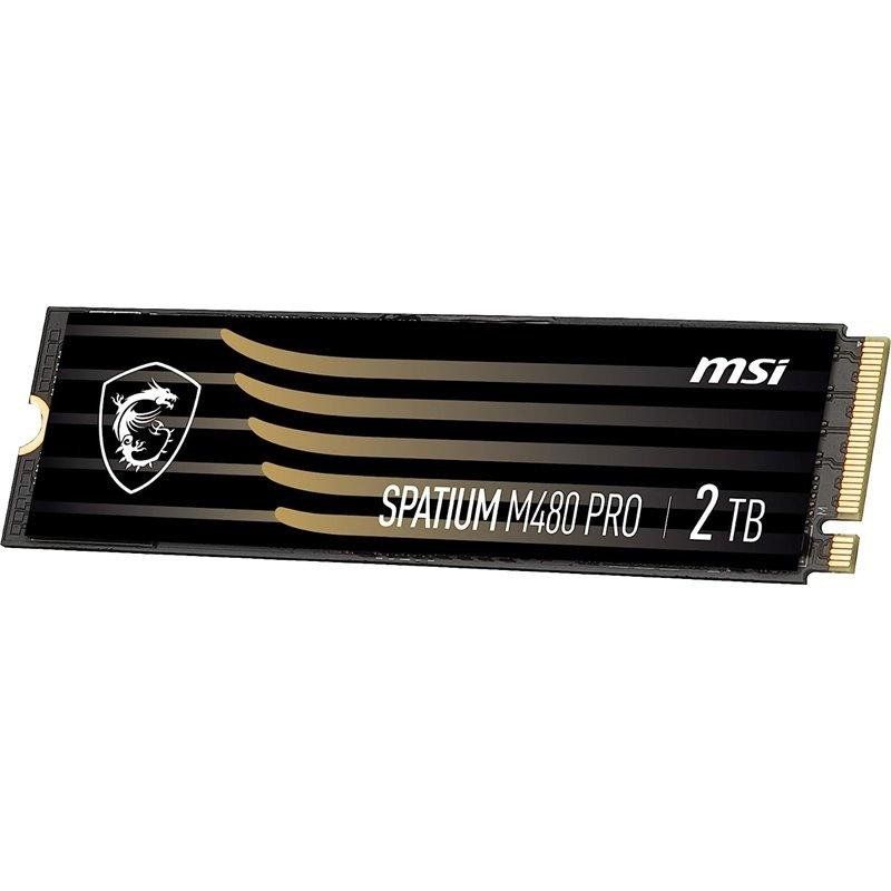 MSI SPATIUM M480 Pro PCIe 4.0 NVMe M.2 2TB - Disque SSD Interne 2 to, PCIe 4.0 NVMe M.2, Lecture 7400 MB/s &amp; Écriture 7000 MB/s, 3D NAND, Sécurité des Données Intégrée, Garantie 5 Ans (1400 TBW)
