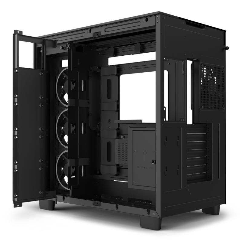 NZXT H9 Elite noir - CM-H91EB-01 - Boîtier Gaming moyen-tour ATX double chambre - Comprend 3 ventilateurs F120 RGB Duo avec Contrôleur - Panneaux supérieur, avant et latéral en verre trempé