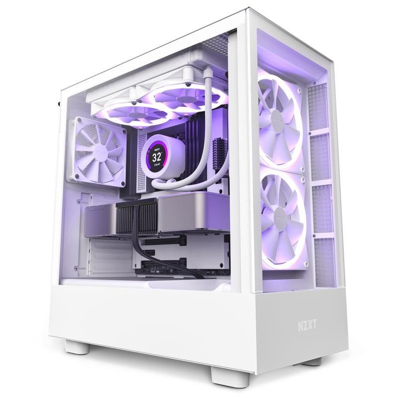 NZXT H5 Elite Blanc - CC-H51EW-01 - Boîtier PC Gaming Moyen-Tour ATX Compact – Ventilateur RGB intégré - Panneaux Avant et latéral en Verre trempé