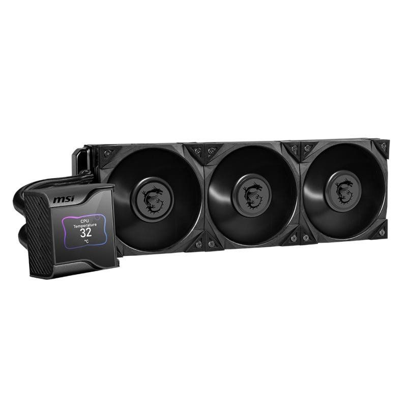 MSI MEG CORELIQUID S360 Kit Watercooling CPU, Écran IPS 2.4&quot;, Pompe Asetek 7th Gen, Ventilateur VRM, 3 x Ventilateurs Silent Gale P12, Tubes Anti-Évaporation, MSI Center, Compatible AMD &amp; Intel