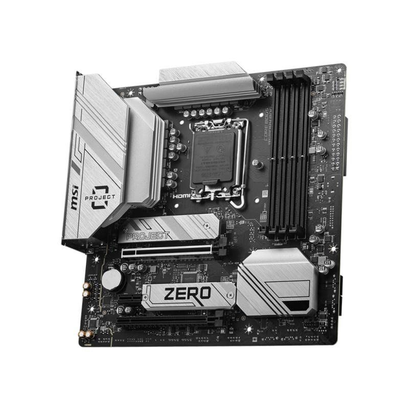 MSI B760M Project Zero Carte-mère Micro-ATX à connecteurs arrière - pour processeurs Intel de 14e, 13e et 12e gén, LGA 1700 - VRM 75A DrMOS, DDR5 7800+MHz/OC, PCIe 5.0 x16, M.2 Gen4, Wi-FI 6E