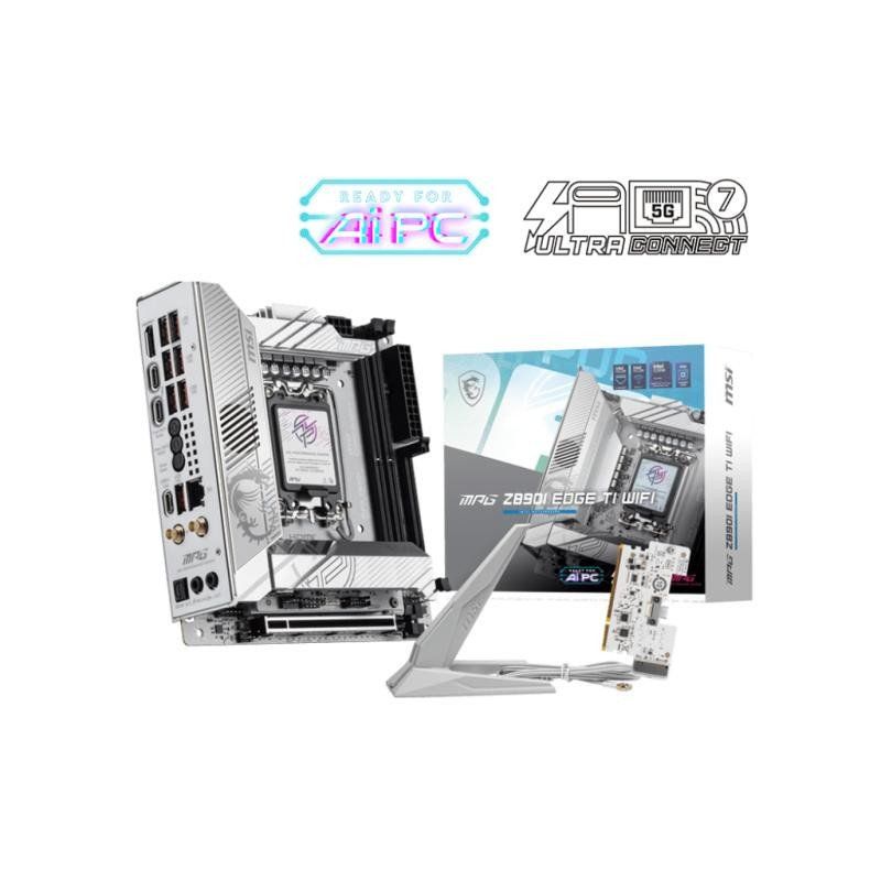MSI MPG Z890I Edge TI WiFi Carte mère, Mini-ITX - pour processeurs Intel Core Ultra (série 2), LGA 1851 - VRM SPS 110A, Mémoire DDR5 (8600+MT/s OC), PCIe 5.0 x16, M.2 Gen5, Wi-FI 7, 5G LAN