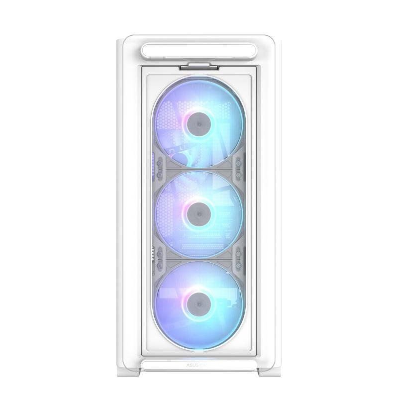 ASUS A23 Plus TG ARGB White microATX Boîtier PC (Ventilateurs ARGB préinstallés, Panneau Avant en Maille, Compatible avec Cartes mères avec Ports cachés, radiateurs 360 mm, Cartes Graphiques 380 mm,