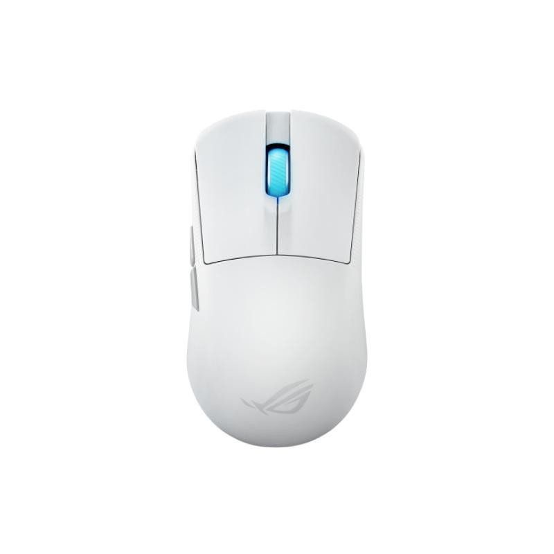 ASUS ROG Harpe Ace Mini Souris Gaming sans Fil, 49 g, légère, capteur Optique AimPoint Pro 42K, Micro-interrupteurs optiques, ROG Polling Rate Booster, Esports et FPS, Petit, Moyen, Blanc Lunaire