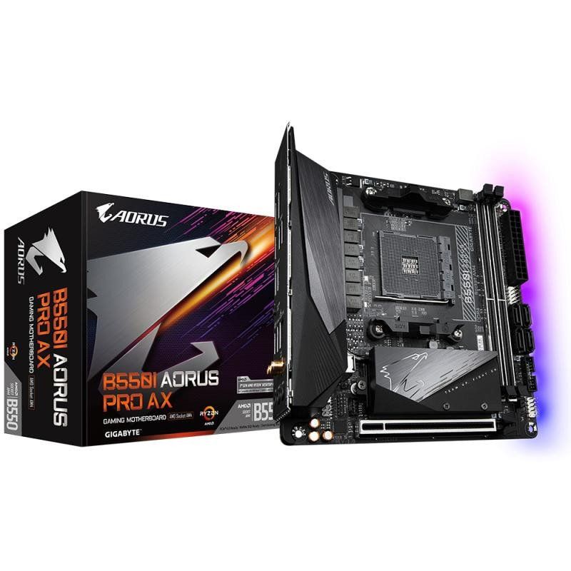 GIGABYTE B550I AORUS Pro AX Carte mère - Processeurs AMD Ryzen 5000, VRM 8 Phases, jusqu&#39;à 5300 MHz DDR4, 1xPCIe 4.0 + 1xPCIe 3.0 M.2, Wi-FI 6E, LAN 2.5GbE, USB 3.2 Gen 2