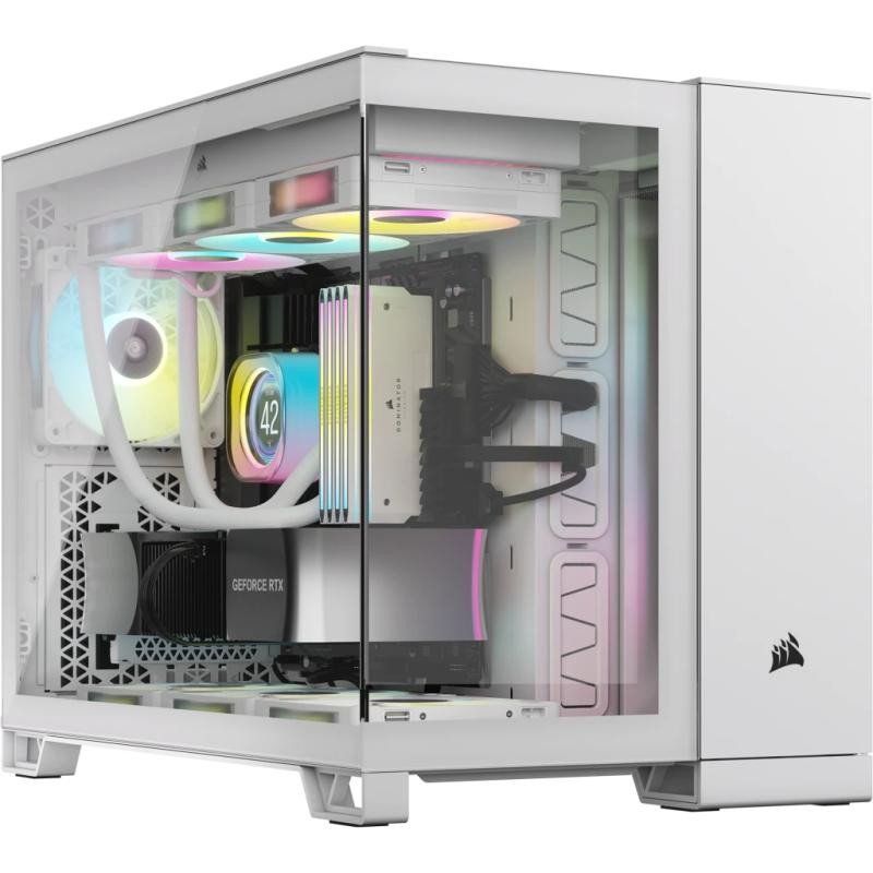 CORSAIR 2500X Boîtier Petit Tour mATX à Double Chambre – Verre Trempé Panoramique - Connexion Inversée Compatible Avec la Carte Mère – Pas de Ventilateurs Inclus – Blanc