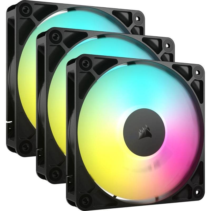CORSAIR RS120 ARGB 120mm Ventilateurs PWM – Connexion Daisy-Chain – Faible Bruit – Roulement à Dôme Magnétique – Paquet Triple – Noir