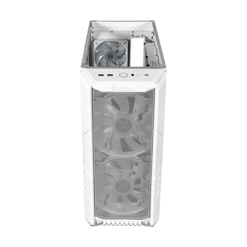 Cooler Master HAF 500 White Boîtier Moyen Tour PC, 2 Ventilateurs 200mm ARGB pour Flux d&#39;air Élevé, Ventilateur GPU 120mm Orientable, Options de Refroidissement Multiples, Panneau Verre Trempé, Blanc