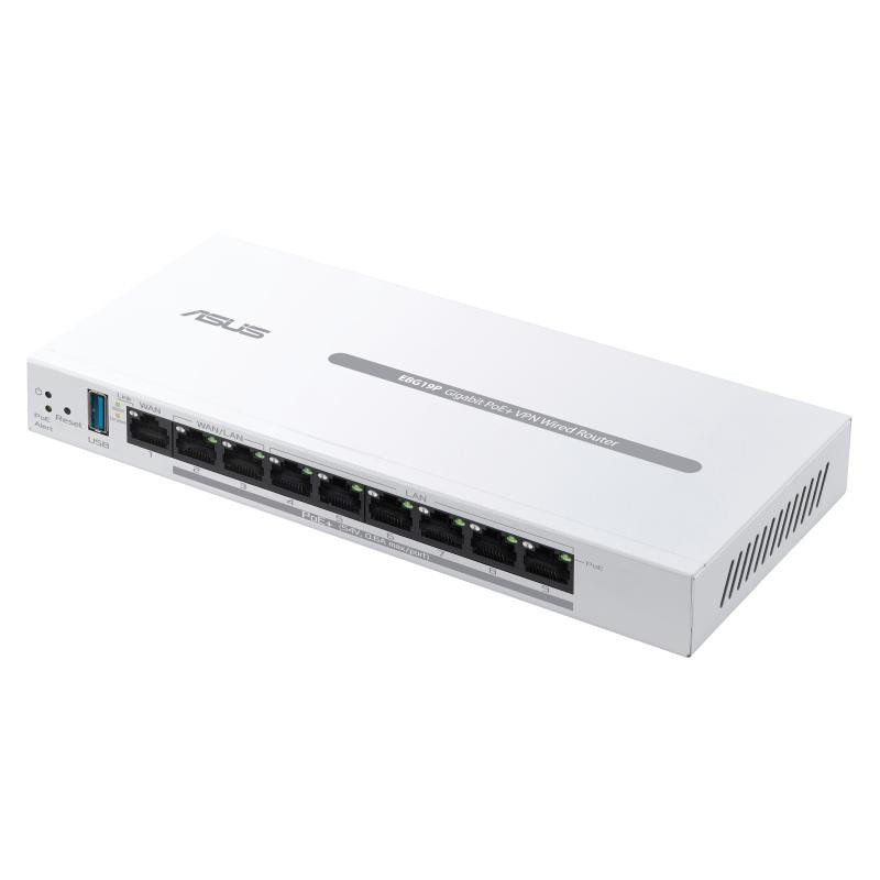 ASUS ExpertWiFi EBG19P, Routeur Filaire Gigabit PoE+ VPN, 8 Ports PoE+, 123W, Jusqu&#39;à 3 Ports WAN ethernet + 1 USB WAN, Idéal pour Les AP, Sécurité réseau de qualité Commerciale