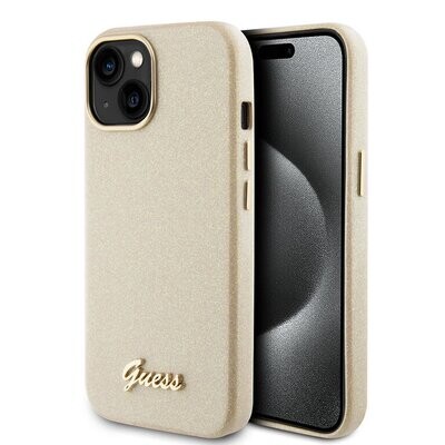 Guess iPhone 15 TPU Back Cover - Glitter Glossy Script
