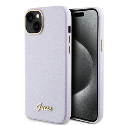Guess iPhone 15 Plus TPU Back Cover - Glitter Glossy Script