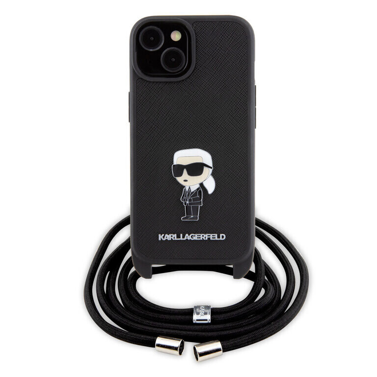 Karl Lagerfeld iPhone 15 Plus TPU Hardcase - Saffiano - Ikonik Metal Pin - Crossbody