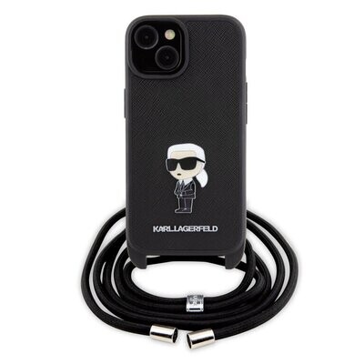 Karl Lagerfeld iPhone 15 Plus TPU Hardcase - Saffiano - Ikonik Metal Pin - Crossbody