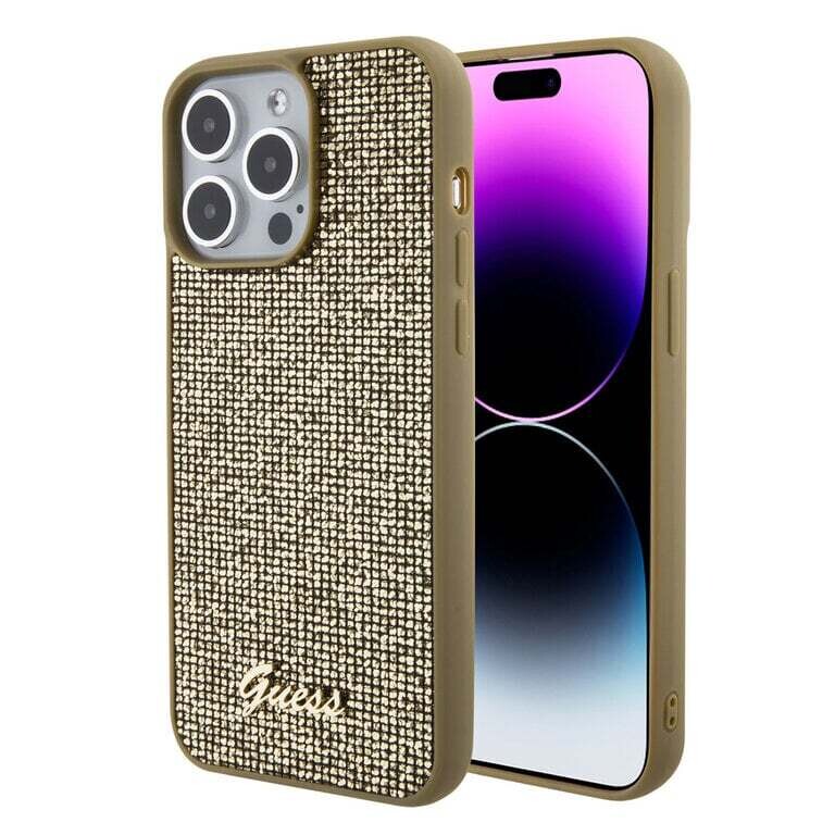 Guess iPhone 15 Pro Max Hardcase - Metal Script - Disco Gold