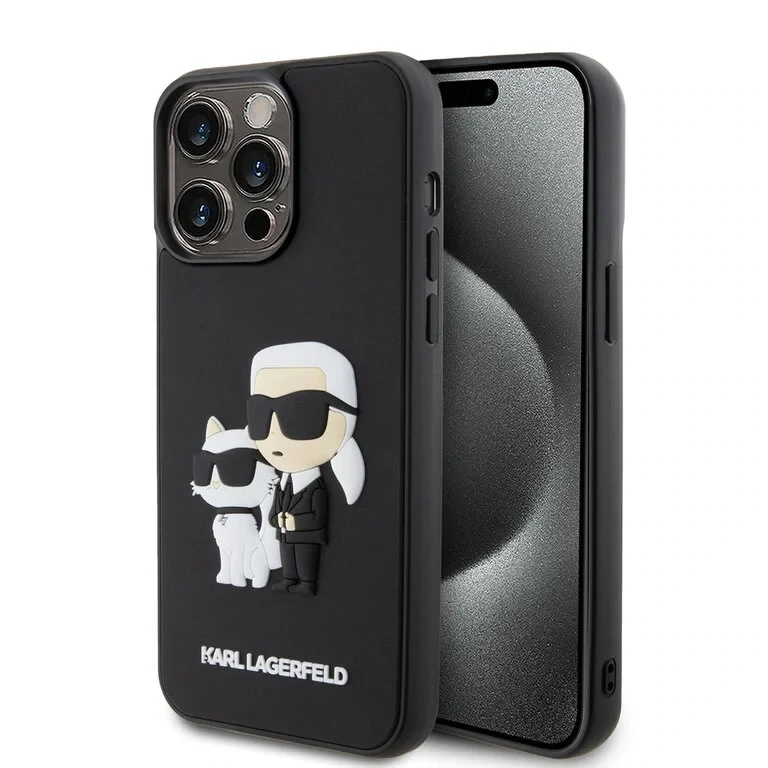 Karl Lagerfeld iPhone 15 Pro Max Case | TPU Back Cover 3D Rubber NFT K&amp;C Black | Phonecase.nl