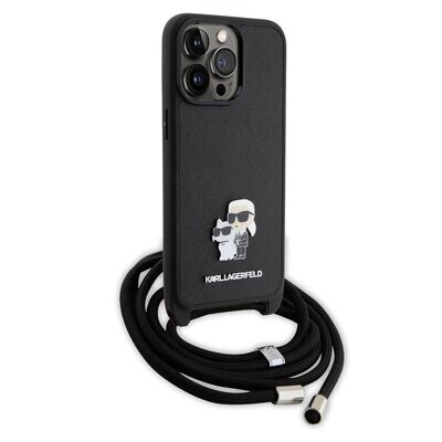 Karl Lagerfeld iPhone 15 Pro Max Case | TPU Hardcase Saffiano K&amp;C Metal Pin Crossbody | Phonecase.nl