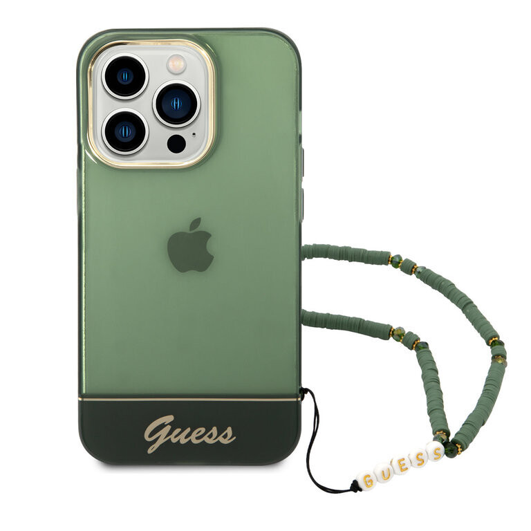 Guess iPhone 14 Pro Max Hardcase Back Cover | Translucent | With Strap | Green | Phonecase.nl