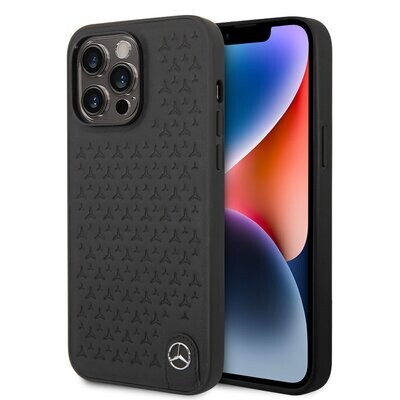 Mercedes-Benz iPhone 14 Pro Max Hardcase Back Cover - Genuine Leather - Star Pattern - Black | Phonecase.nl