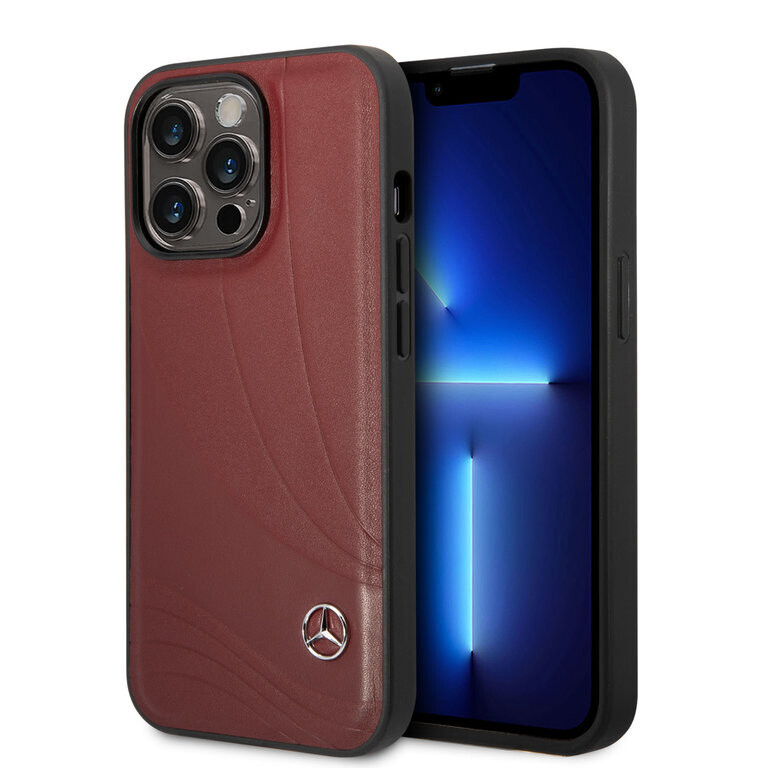 Mercedes-Benz iPhone 14 Pro Max Hardcase Back Cover - Genuine Leather - New Wave III - Red | Phonecase.nl