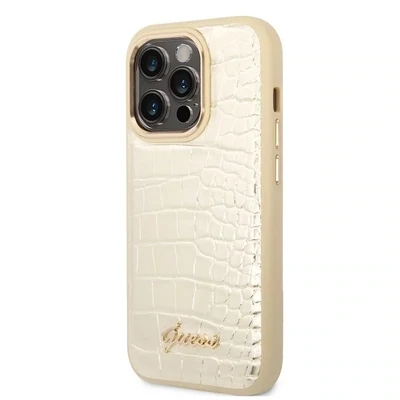 Guess iPhone 14 Pro Hardcase Backcover - Croco - Metal Buttons &amp; Camera