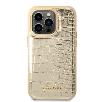 Guess iPhone 14 Pro Hardcase Backcover - Croco - Metal Buttons &amp; Camera