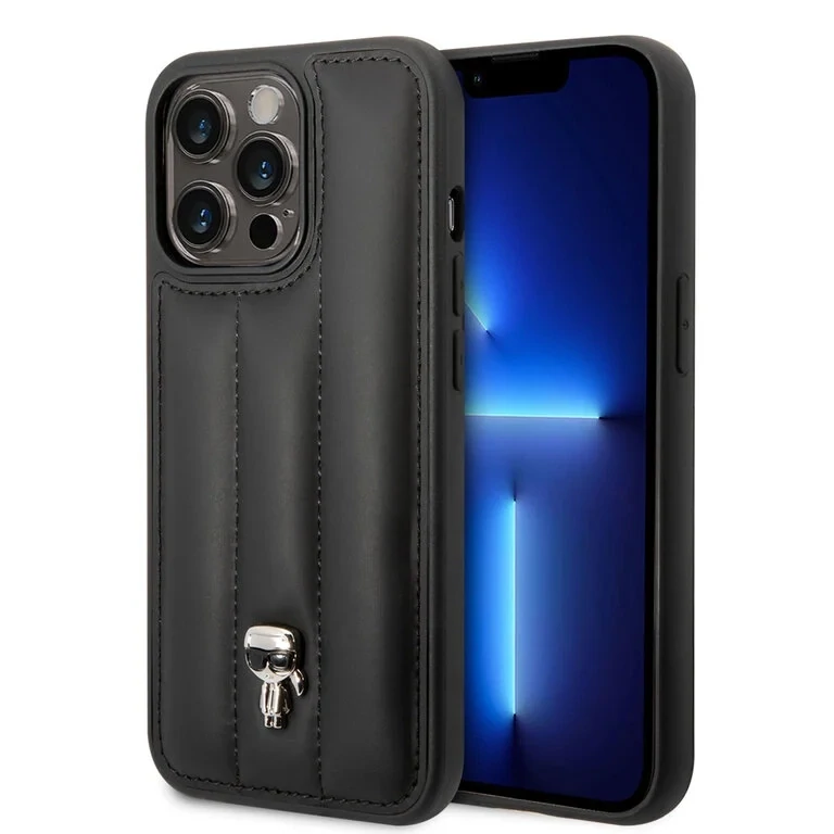 Karl Lagerfeld iPhone 14 Pro Hardcase Back Cover - Puffy Ikonik Pin - Nylon - Black | Phonecase.nl