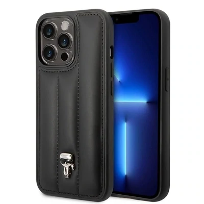 Karl Lagerfeld iPhone 14 Pro Hardcase Back Cover - Puffy Ikonik Pin - Nylon - Black | Phonecase.nl