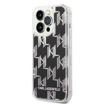 Karl Lagerfeld iPhone 14 Pro TPU Back Cover- Fluid glitter - Monogram - Black| Phonecase.nl