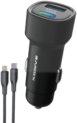 Xssive 48W PD+QC3.0 Fast Car Charger with Type-C to 8 Pin Cable XSS-CC40L - Black