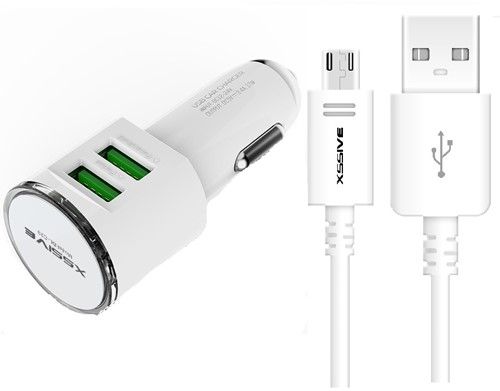 Xssive Duo Car Charger with Micro USB Cable - White