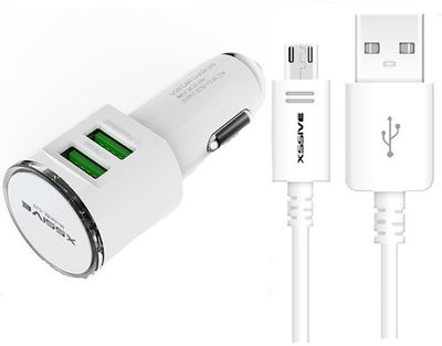 Xssive Duo Car Charger with Micro USB Cable - White