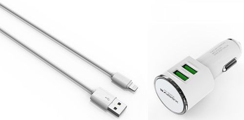 Xssive Duo Car Charger+Cable for iPhone DL-C29 - White