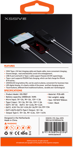 Xssive Magnetische Powerbank incl. Kabel 10.000mAh XS-PB29W - Wit