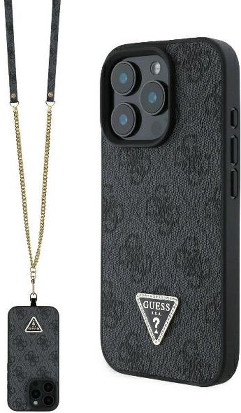 Guess iPhone 16 Pro Max Crossbody Case | PU Leather + Metal Logo &amp; Rhinestones | Phonecase.nl
