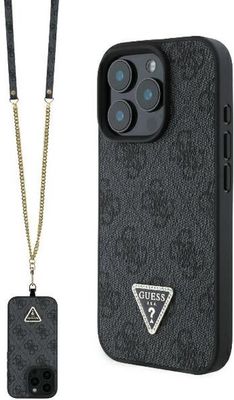 Guess iPhone 16 Pro Max Crossbody Case | PU Leather + Metal Logo &amp; Rhinestones | Phonecase.nl