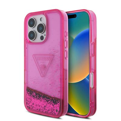 Guess Transparent Liquid Glitter Case for iPhone 16 Pro Max Pink