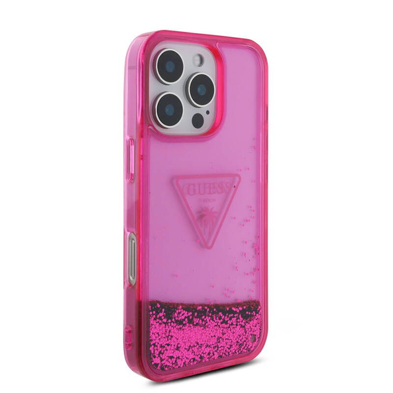 Guess Transparent Liquid Glitter Case for iPhone 16 Pro Max Pink