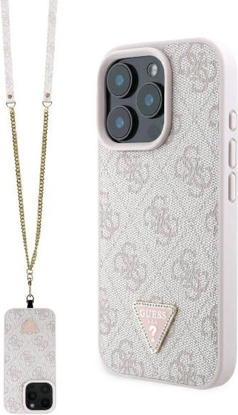 Guess iPhone 16 Pro Case | PU Leather Metal Logo Strass Crossbody | Phonecase.nl
