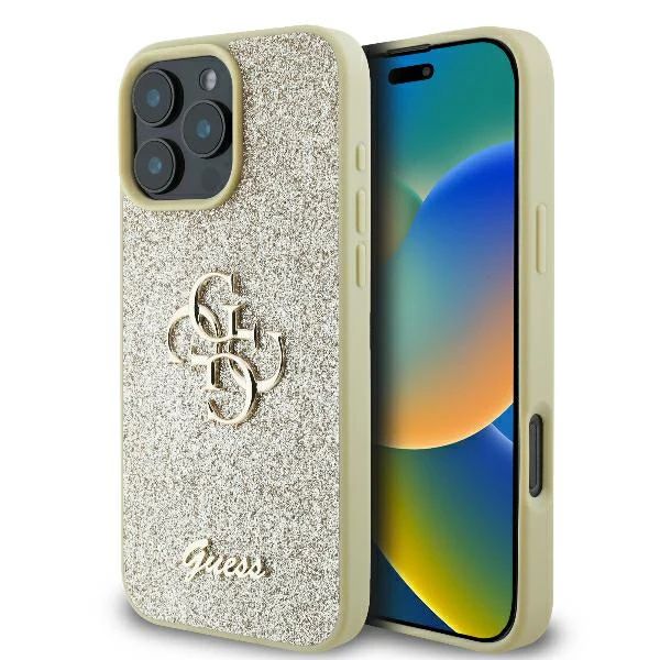 Guess iPhone 16 Pro Case | Glitter Hardcase + Big 4G Logo | Phonecase.nl